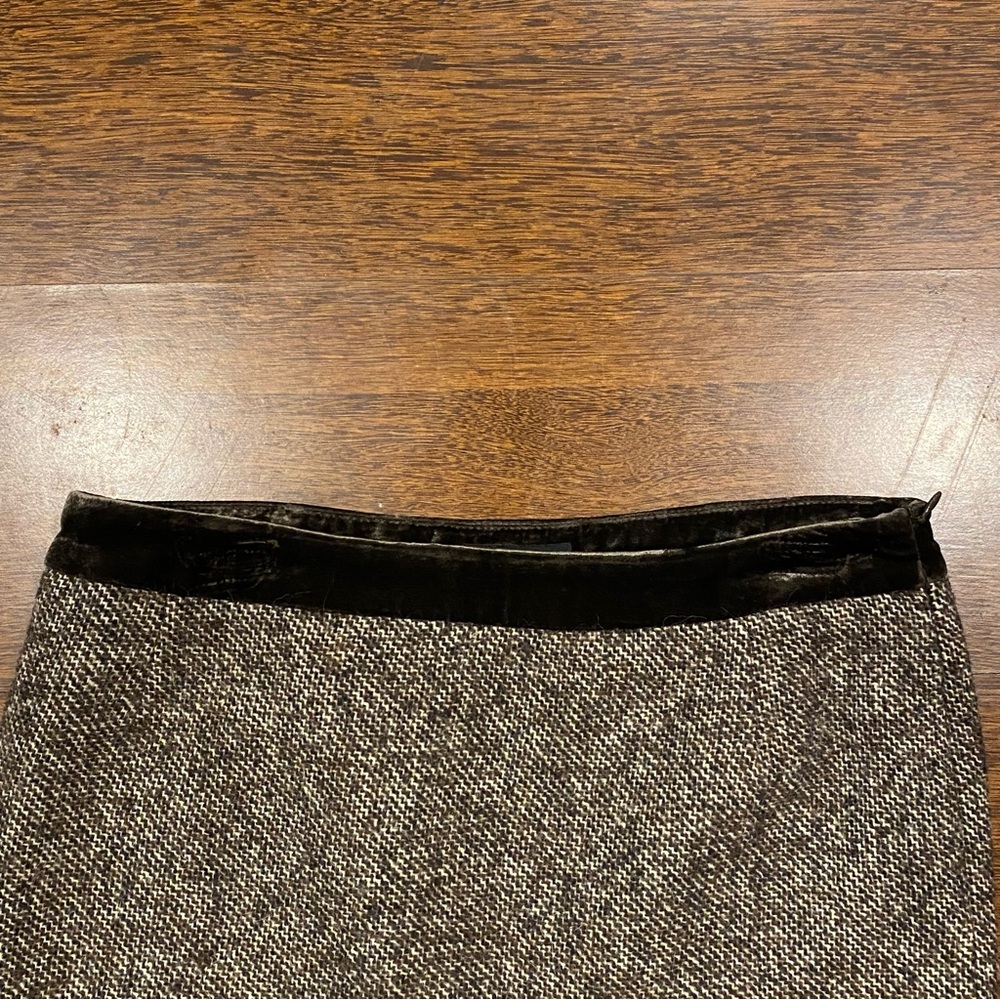 Massimo Dutti Brown Tweed High Waisted Women’s Velvet Waist Brand Skirt - Picture 2 of 7